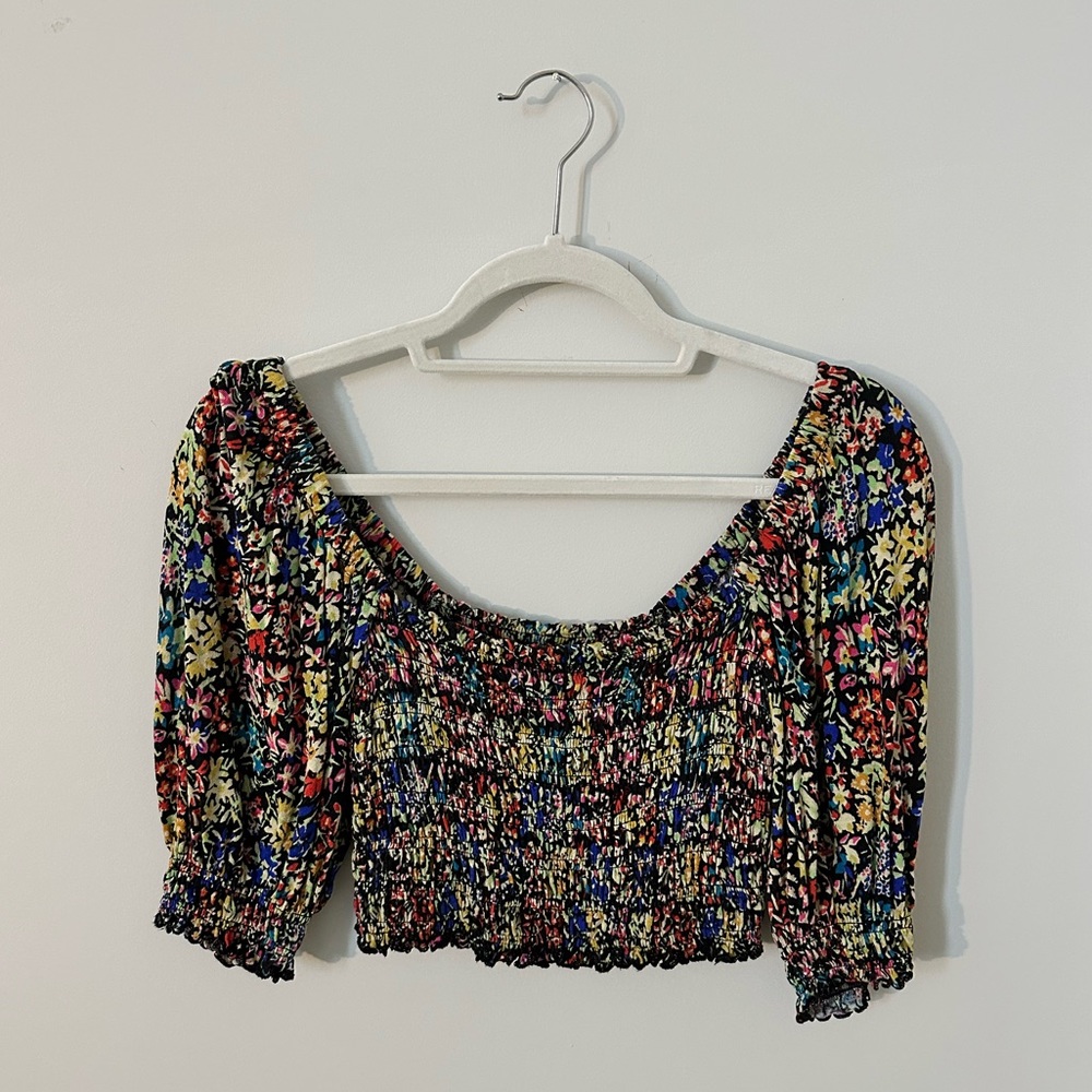 Floral Puff Sleeves Crop Top